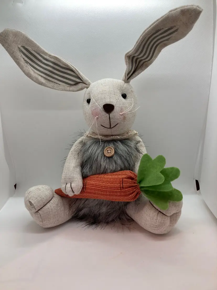 PLUSH Weighted SITTING Faux Fur EASTER BUNNY Carrot SPRING DECORATION Stuffed Bunny Rabbit Easter Carrot Weighted Cotton & Co.