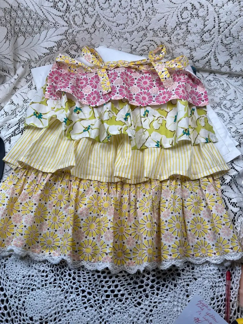 Ruffle Pink And Yellow Half Apron
