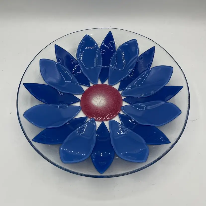Vintage Large Villeroy & Boch Flora Vitrium Blue Cornflower Fused Glass Bowl