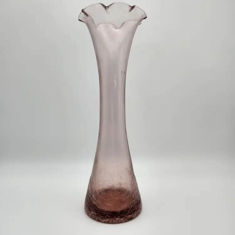 Vintage Pink Rose Crackle Glass Pattern Bud Vase