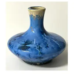 Studio Art Pottery Blue Beige Crystalline Glaze Handmade Ceramic Flower Bud Vase 4.5 in Height