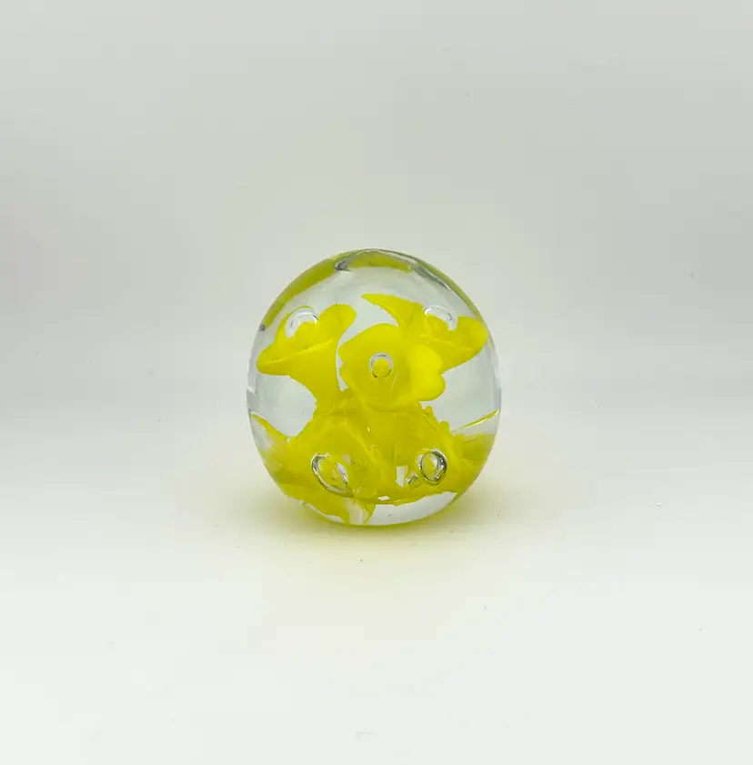 St. Clair Yellow Flower Glass Paperweight 2.5”x 2.5”