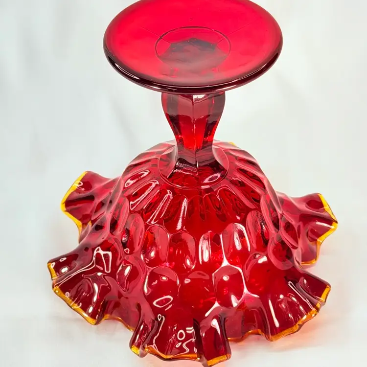 Fenton Thumbprint Ruby Compote 6”