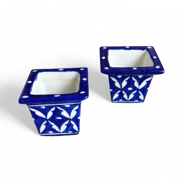 White And Cobalt Blue Chinese Ceramic Votive Candle Holders Or Planters