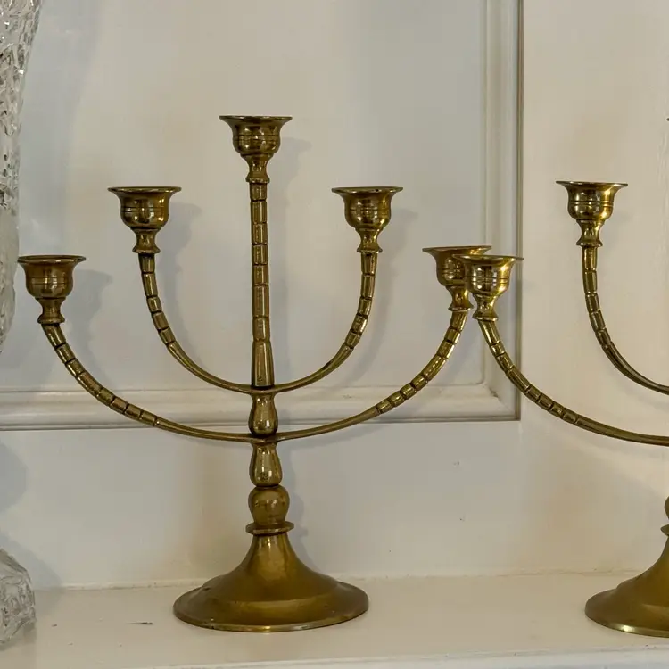 Brass 5-Arm Candelabras- Set Of 2