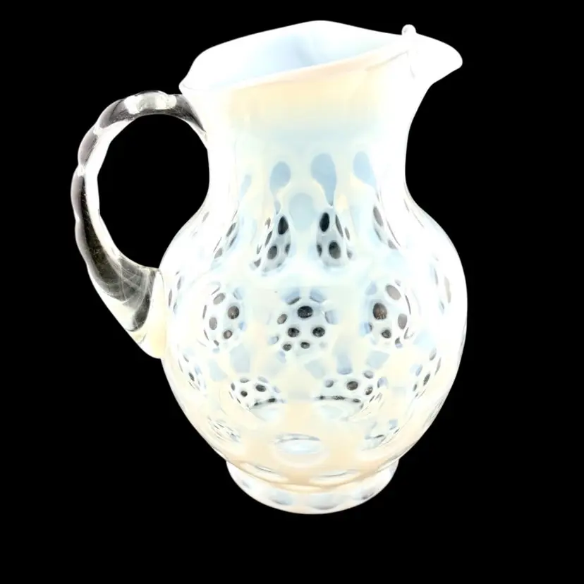 Vintage Large White Fenton Polka Dot Pitcher 9.5” Tall x 8” at Handle x 6.5” Wide