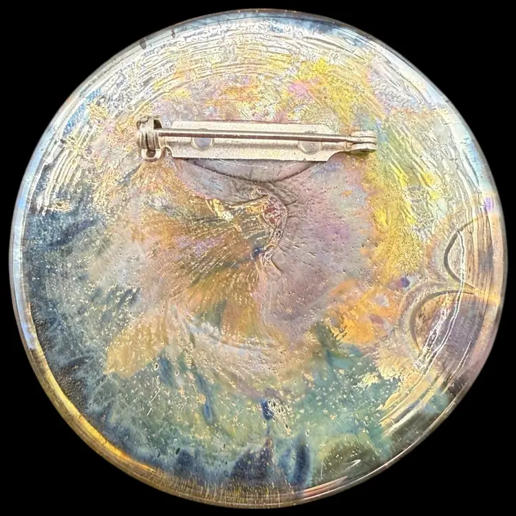 Iridescent Splatter Glass Brooch 2.25”