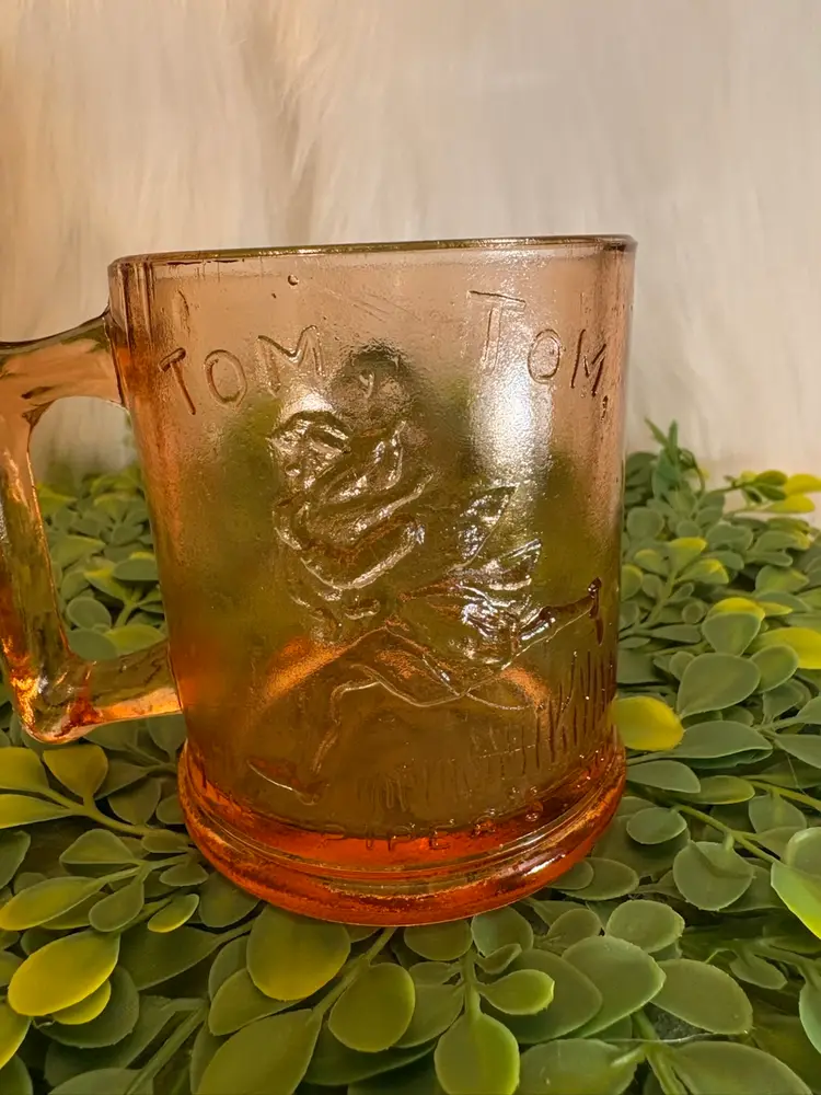 Vintage Humpty Dumpty, Tom Tom The Piper’s Son, Amber Indiana Glass Cup Mug