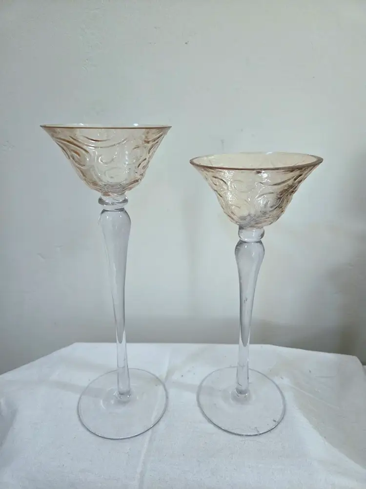 Vintage Amber/clear Long Steamed Candle Holder