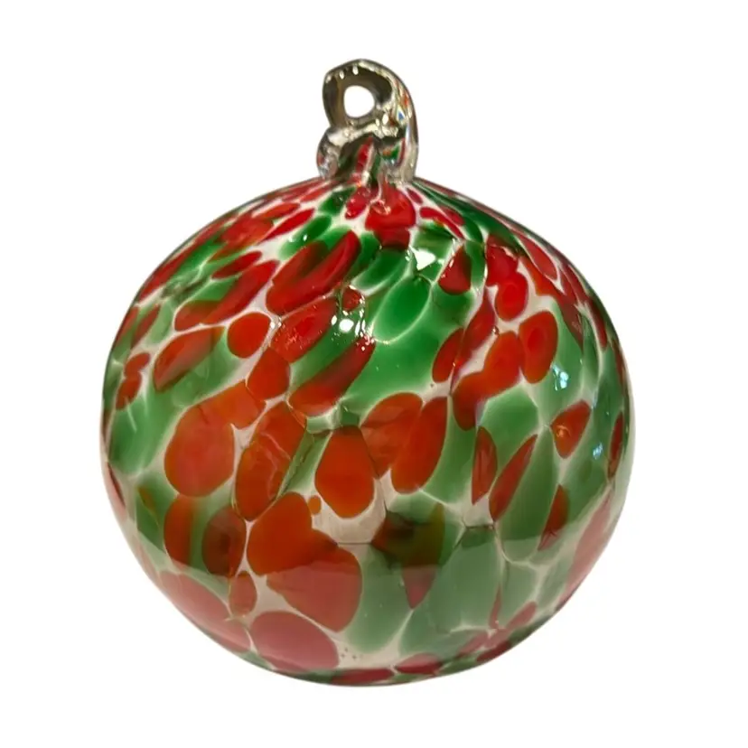 Handblown Shawn Everette Art Glass Christmas Red Green Ornament Suncatcher - 4”