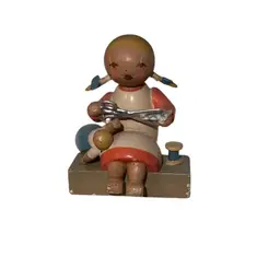 Erzgebirge Germany Wendy & Kuhn Sewing/ Craft Girl 2” Wooden Figurine
