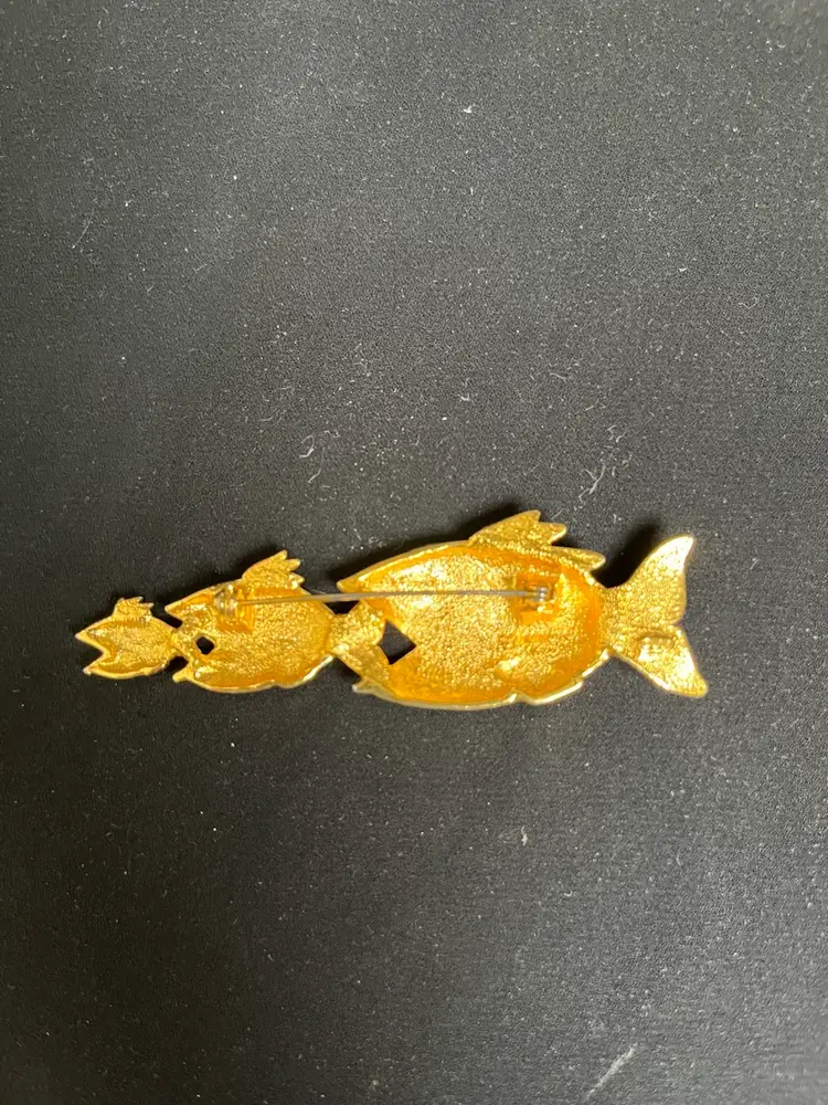 Big Fish-Make Sure You're the Big Fish or the Consequences Could Be Deadly-Gold Toned Brooch-Marked JJ