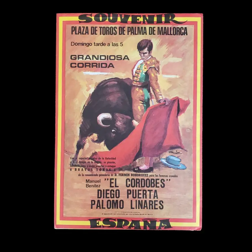 Art Poster Souvenir Bullfighting Illustrated Sleeved & Folded 1972 España Vintage