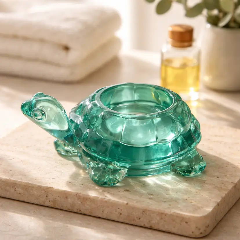 Vintage Indiana Green Glass Turtle Votive Candle Holder, 2.25" x 5"