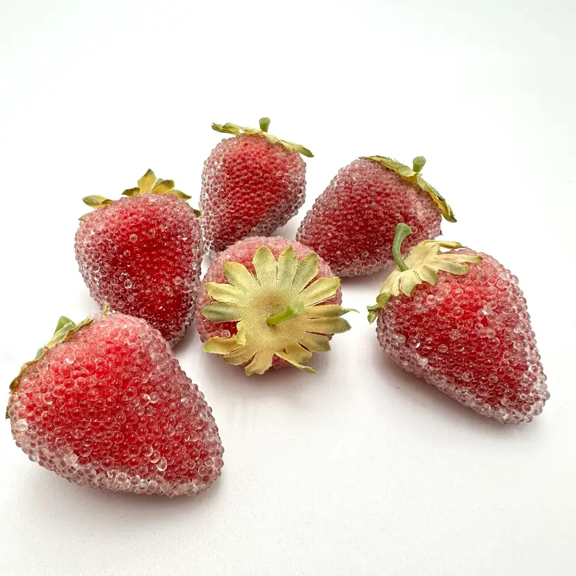 Strawberries Sugared Faux For Display 6 Pieces 2”x1.5”