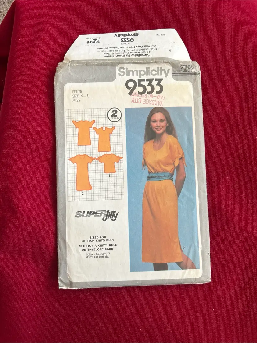 Vtg Simplicity Pattern 9533 1980 Pullover dress Or Top Sz 6 Sz 8 Uncut FF