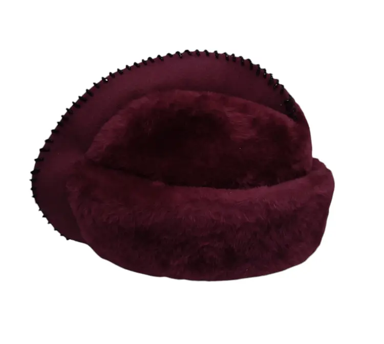 Vtg La Scala Women's Genuine Lustre Hare's Fur Felt Beaded Hat Italy Burgundy