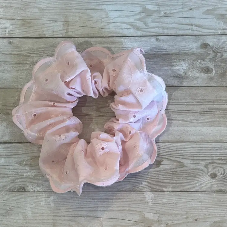 12 Piece Fancy Pink Eyelet Vintage Lace Hair Scrunchie Wholesale Lot Handmade In The USA