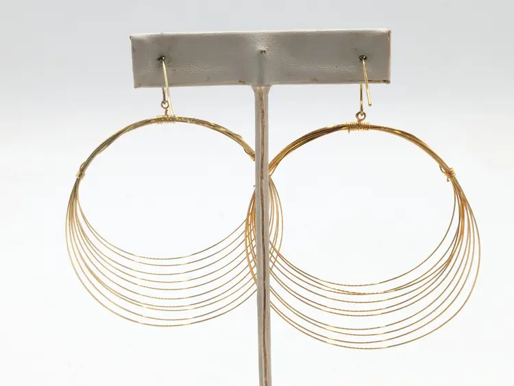 Gold Tone Wire Hoops Pierced Earrings NOS