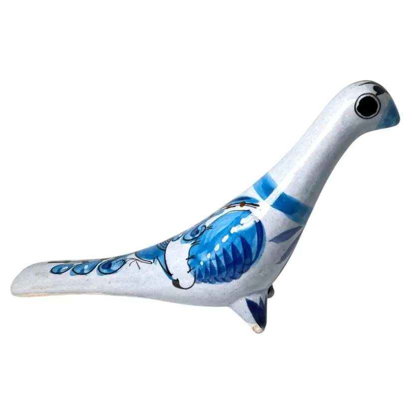 Mexico Tonala Pottery Long Neck Bird. Hand-painted Gorgeous Shades of Blue. 10” long x 2-1/2” wide x 5-3/4” tall.