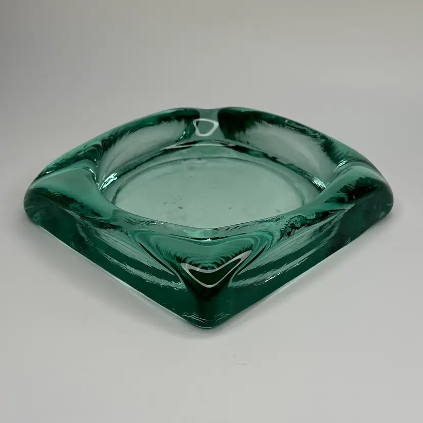 Vintage Mid Century Square Aqua Green Ashtray Trinket Dish