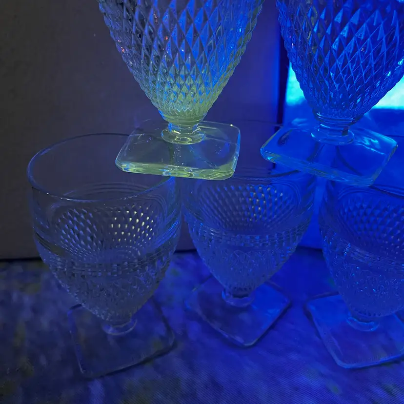 Vintage Indiana Glass Mt. Vernon Clear Water Goblets - CLEARANCE! Set of 5 | Diamond Point Pattern with Square Foot Base - Mid-Century EAPG Style Barware