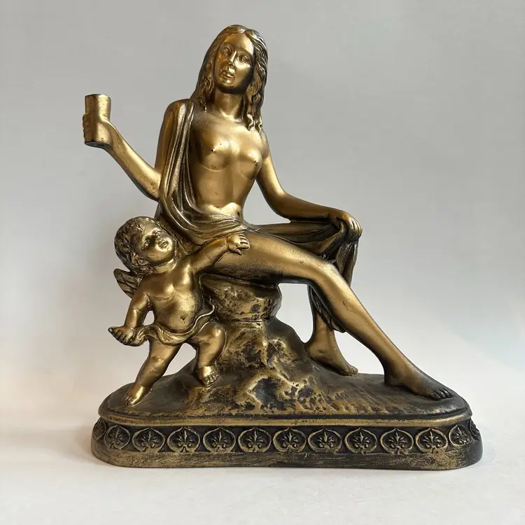 Vintage Hollywood Regency Woman And Cherub Resin Figurine