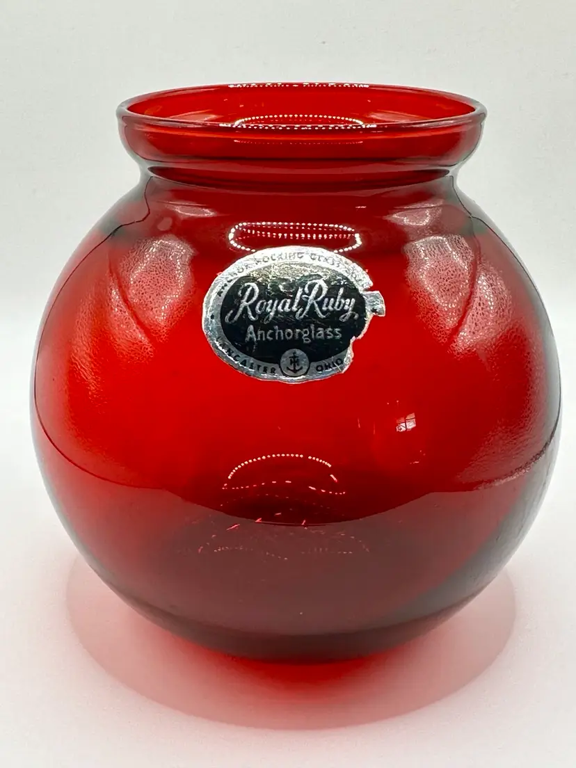 Vintage Anchor Hocking Royal Ruby Glass Ivy Ball Vase MCM