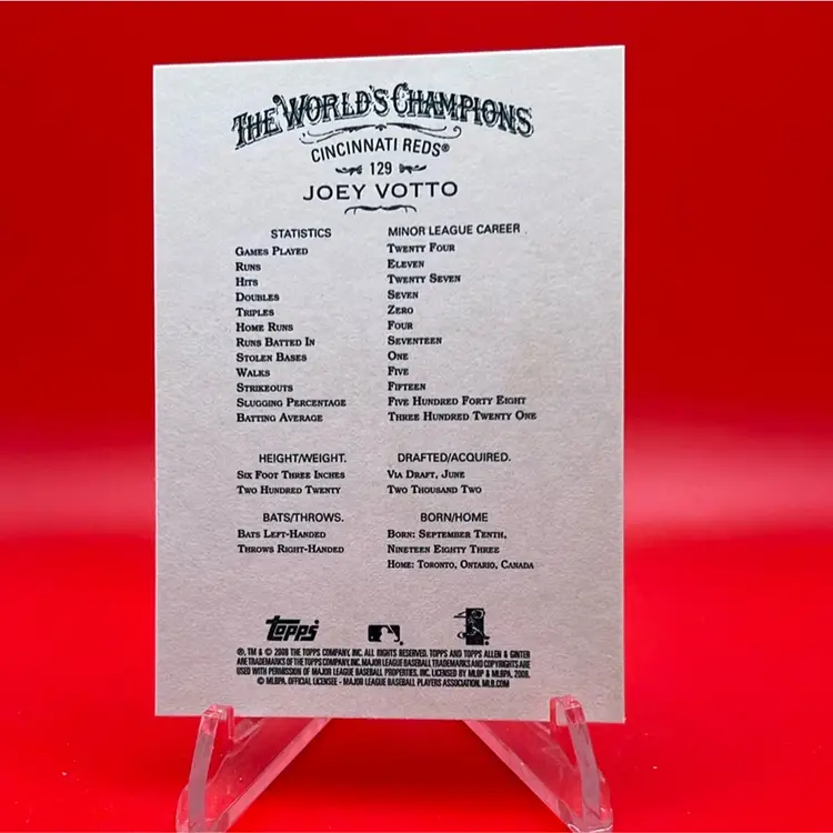 Joey Votto 2008 Topps Allen & Ginter Rookie Card #124 Cincinnati Reds