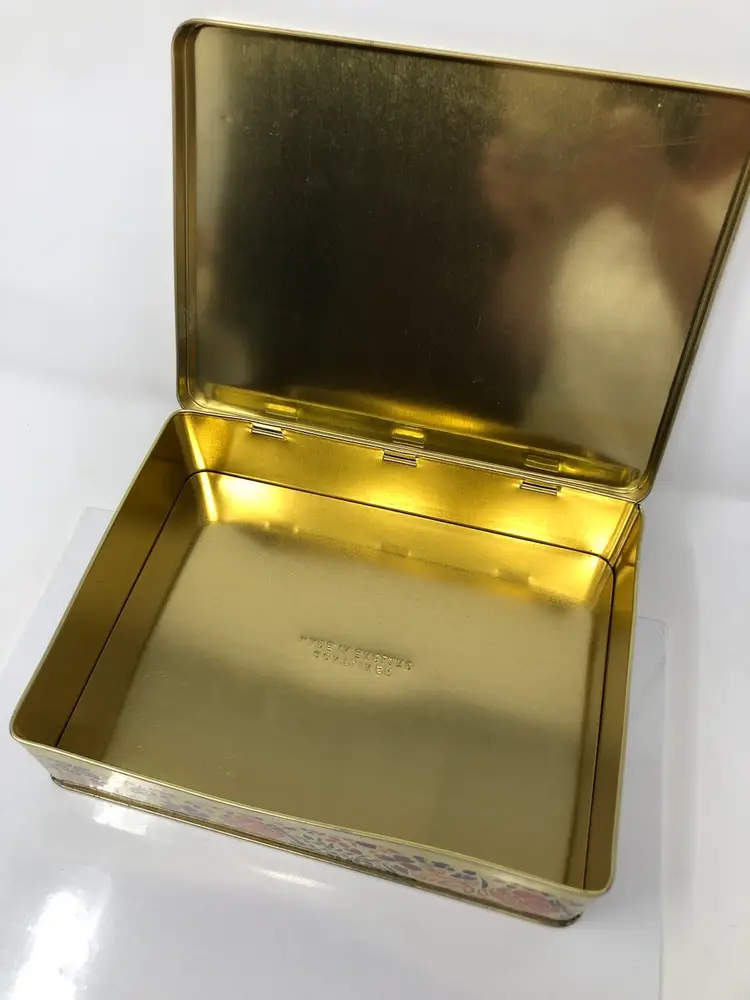 Floral Tin Storage Box with Hinged Lid Made in England