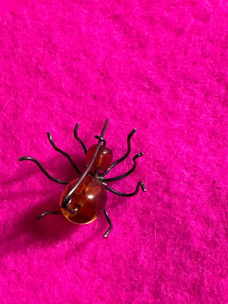 Amber and Silver Spider Vintage Brooch