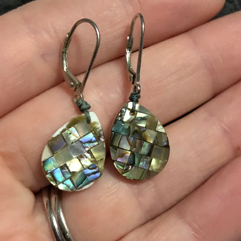 Mosaic Abalone Shell Teardrop Dangle Earrings