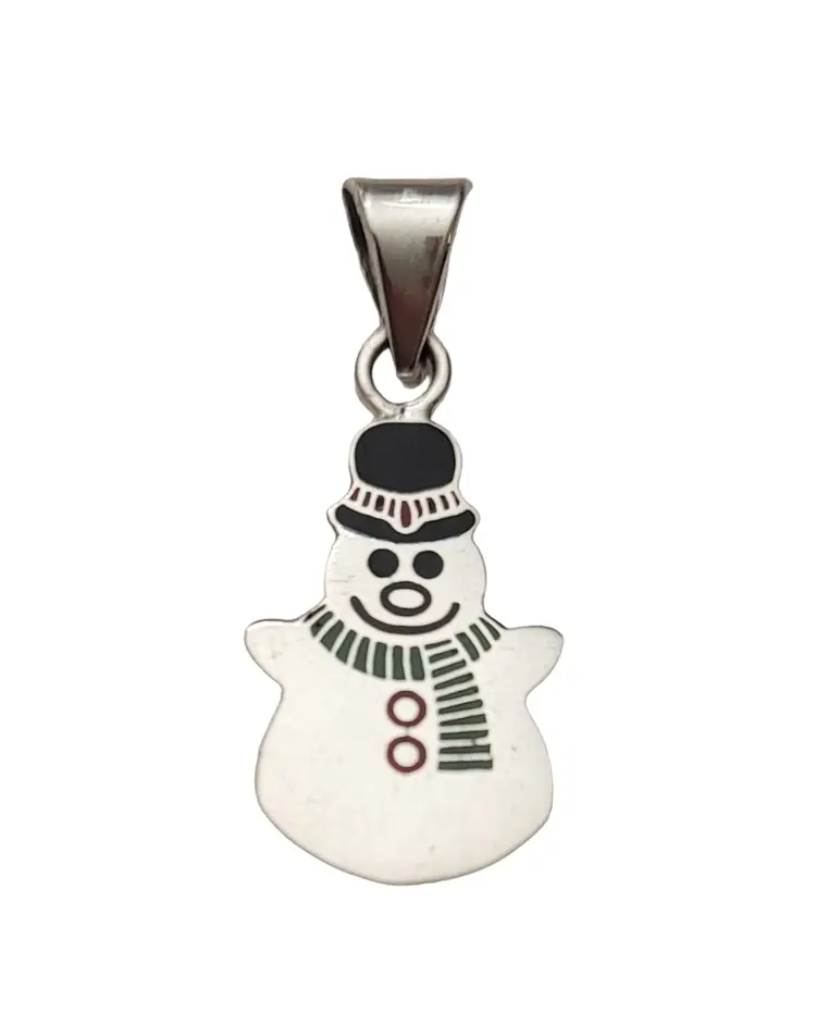 Sterling Silver Enamel Snowman Pendant E628