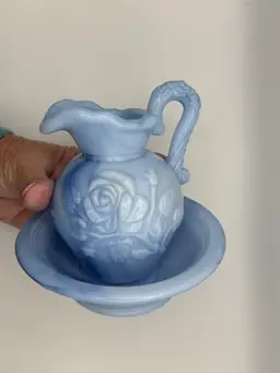 Avon Small Pitcher And Basin - Blue Milk Glass (no Stopper) 7”