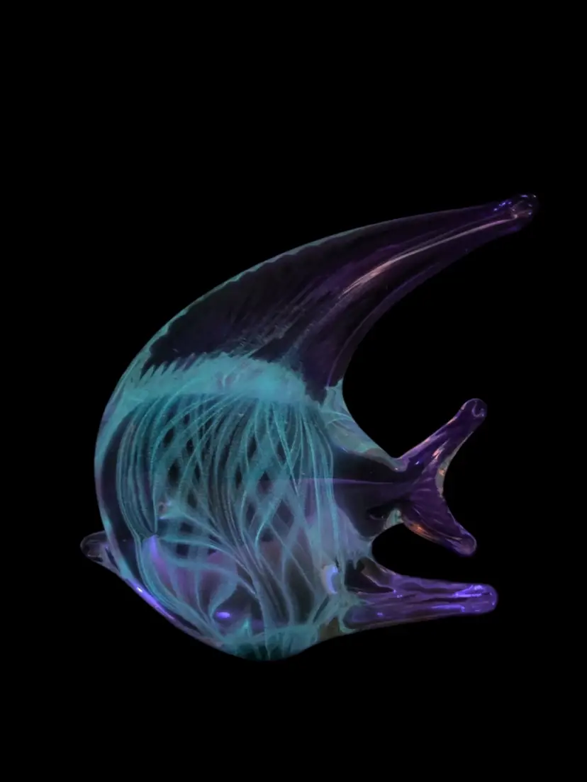Angel Fish Glow in Dark and Glow w 390 Black light Paperweight 5.75” x 5.5" x 1.75"