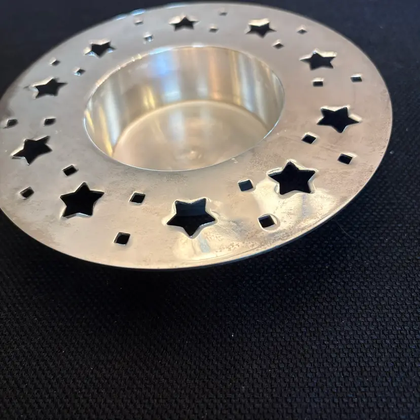 Small Vintage Silver Plated Pillar Candle holder With Stars