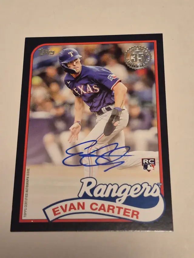 Evan Carter (RC) 2024 Topps 1989 35th Anniversary Black Border Auto /199 #AU-EC Rangers