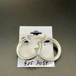 Silver 1” Wide Hoop Earrings 925 Posts & Backs