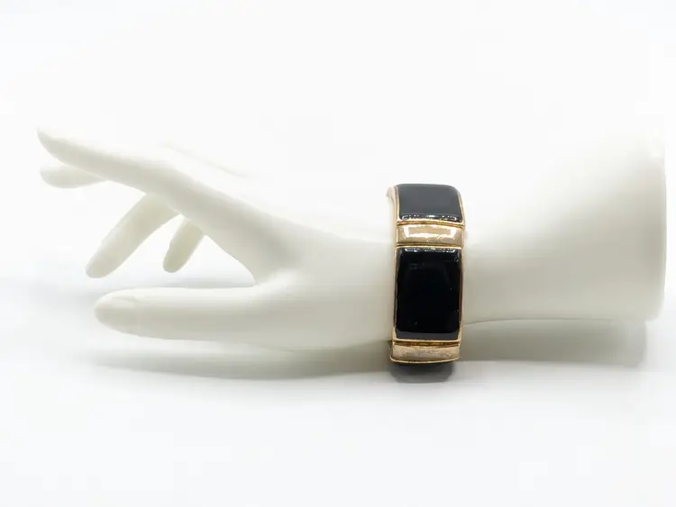 Vintage Gold Tone and Black Enamel Stretch Bracelet