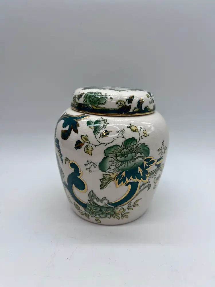 Circa 1920 MASON’S England Chartreuse Green/Gold Ginger Jar Lidded Ironstone