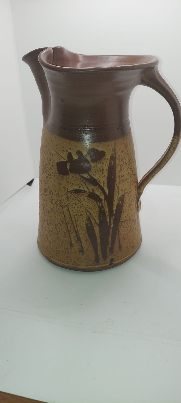 Vintage Brown Earth Ware Decorative Pitcher Jug Vase Stamped Bottom Very RUSTIC!