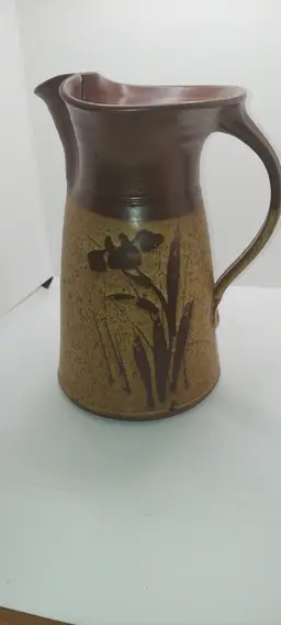 Vintage Brown Earth Ware Decorative Pitcher Jug Vase Stamped Bottom Very RUSTIC!