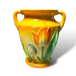 Vintage Hand Painted 4" Raised Porcelain Tulip Vase-Trico Nagoya Japan Yellow