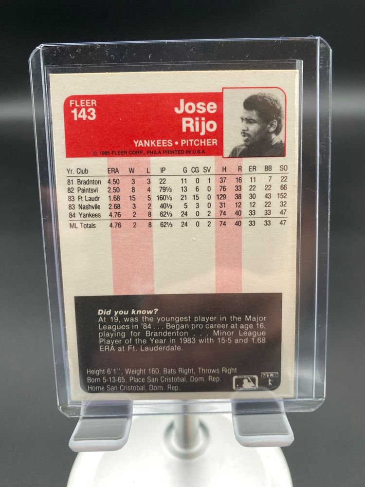 Fleer 1985 MLB New York Yankees Jose Rijo Trading Card #143