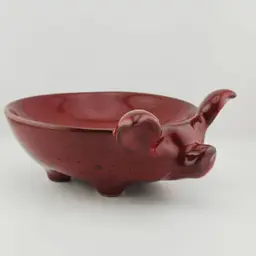 Red Glazed Pottery Pig Bowl