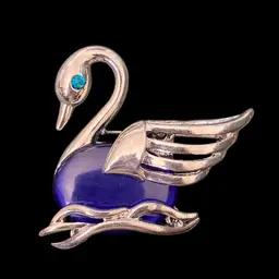 RMN Signed Jelly Belly Silver Tone Swan With Blue Stone Brooch