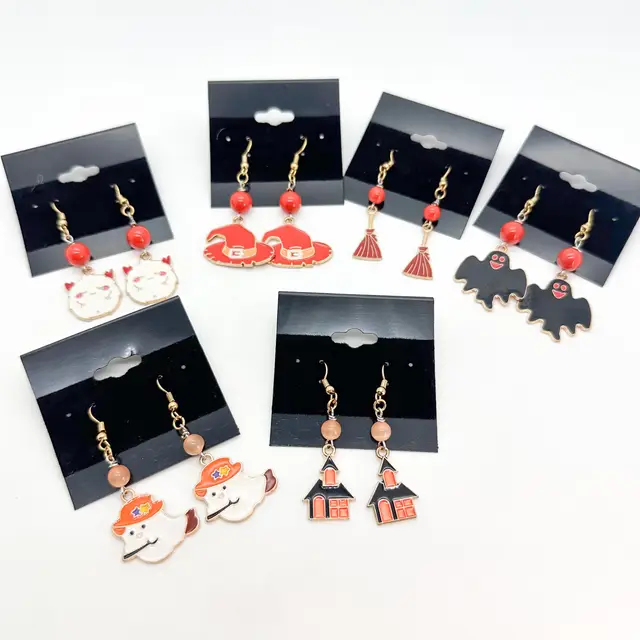 Halloween Charm Earrings Handmade Vampire Bat Ghost Witch Broom Hat