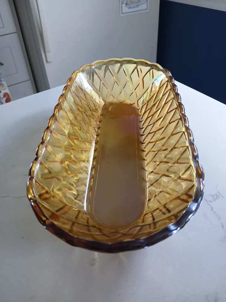 Vintage Carnival Glass Basket Weave Bread Bowl