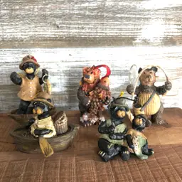 Set Of 5 Cute Bear Christmas Tree Ornaments Fishing Boating Cabin Outdoors Natur