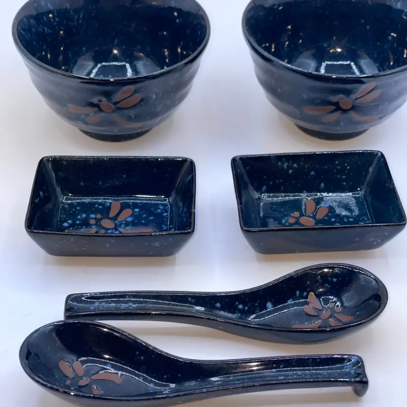 Japanese Set Bowls Spoons Dishes Dragonfly Set Of 6